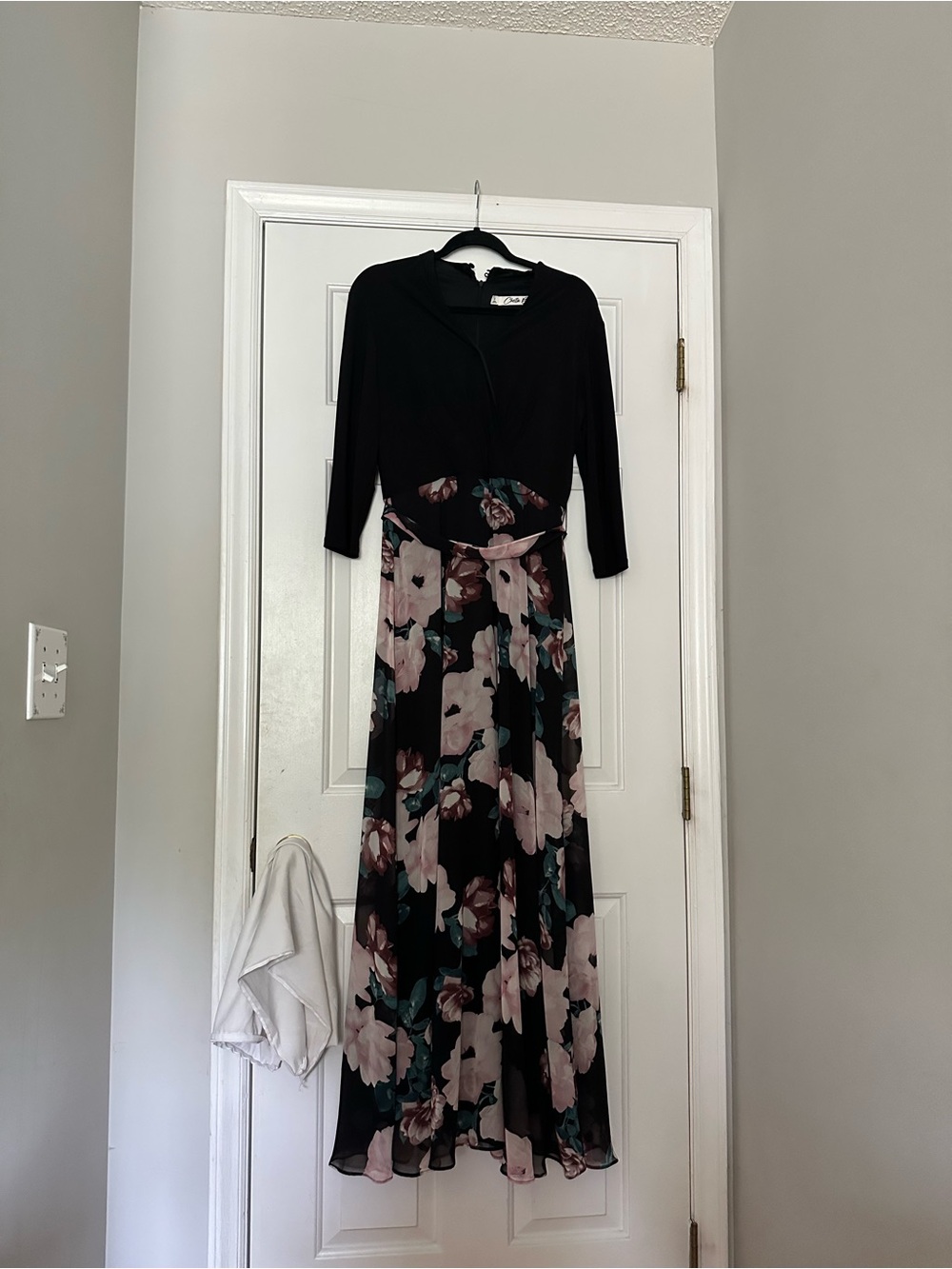 Chetta B Black Maxi Dress with Pink & Teal Floral Print